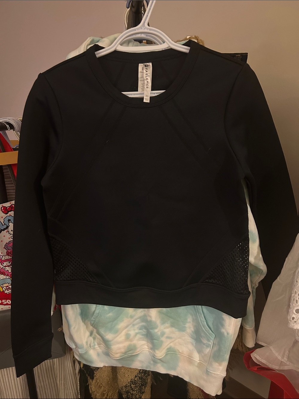 Fabletics Black Long-Sleeve Crew with Mesh Side Panels